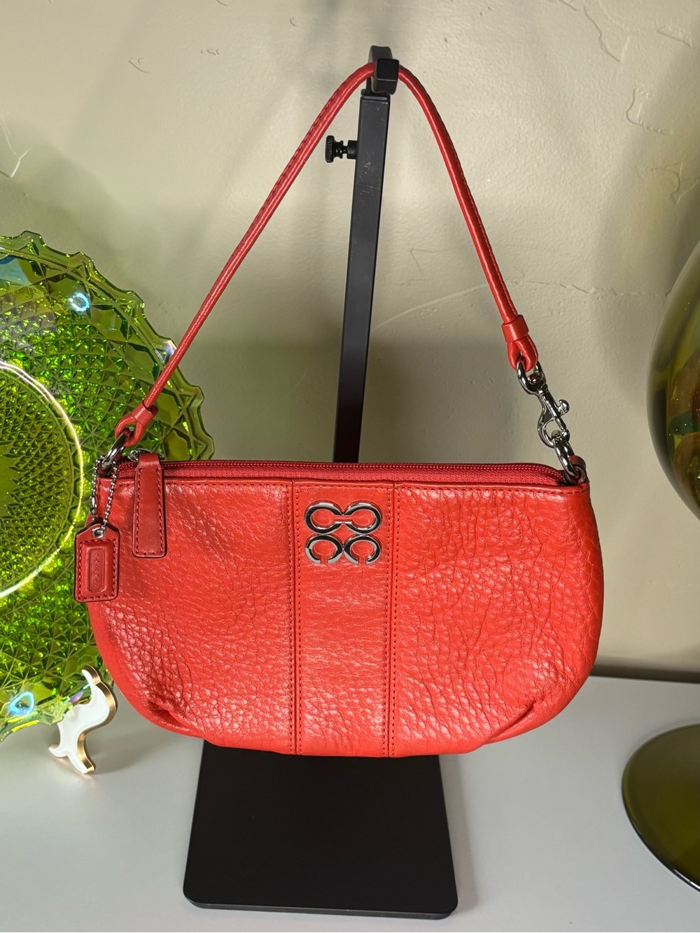 COACH Red Pebbled Leather Wristlet Shoulder Bag